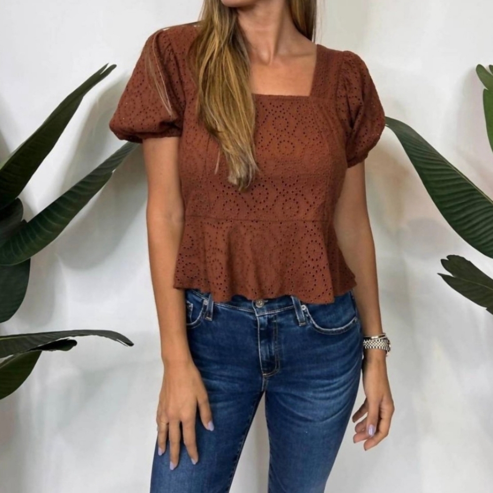 Band Of The Free Palmer Eyelet Lace Peplum Top